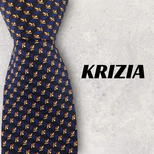[4646] Good quality! Krizia necktie, black and blue, K pattern 